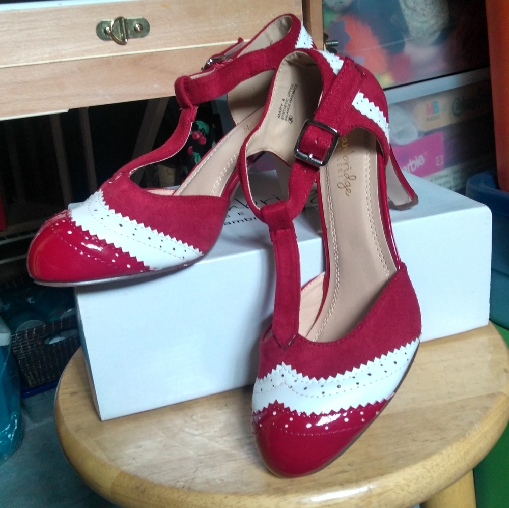 Retro Red and White T-Strap Heels